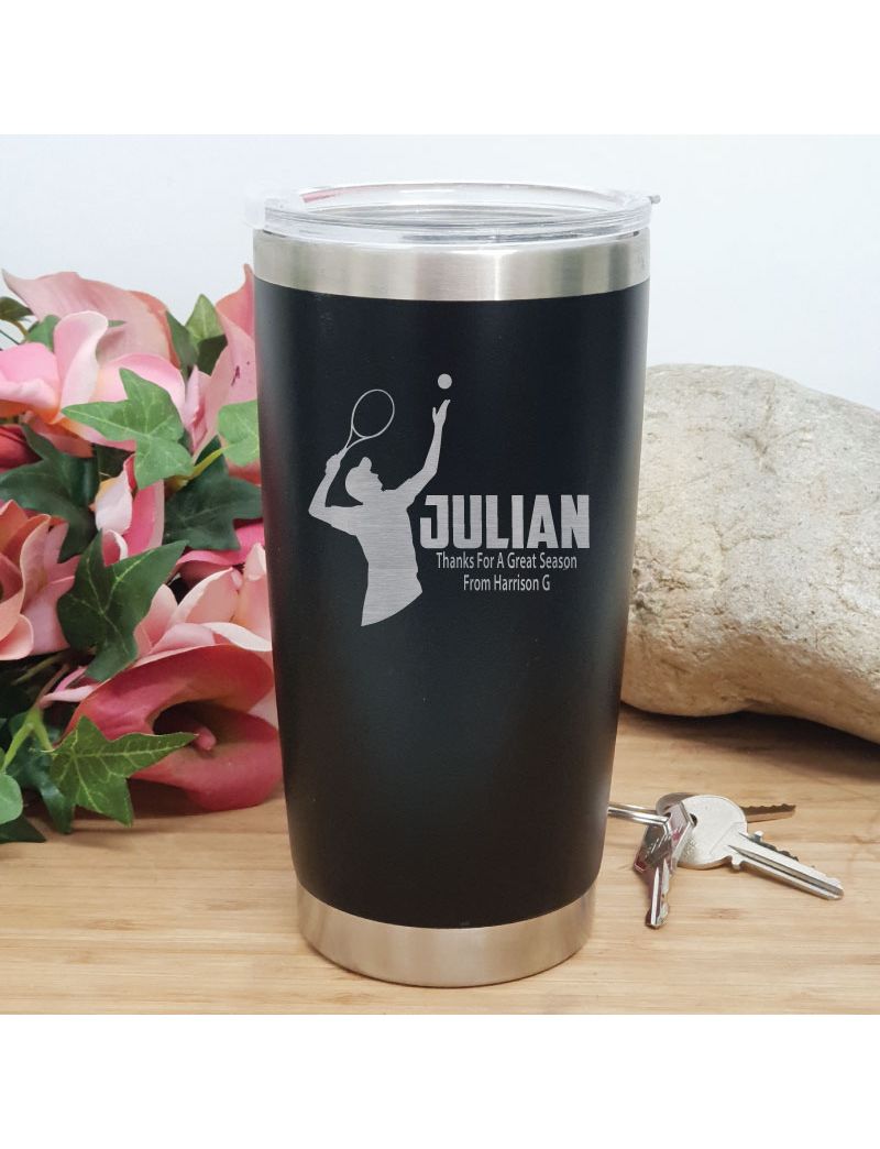 Tennis Coach Engraved Insulated Travel Mug 600ml Black