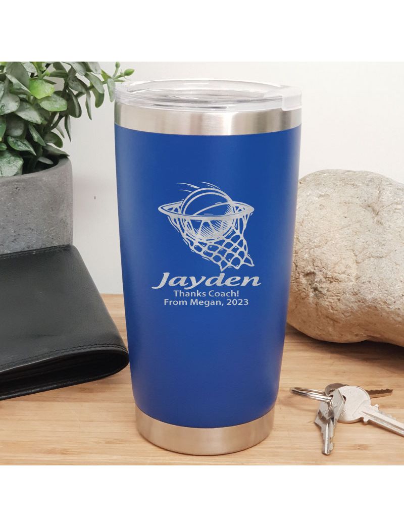 Basketball Coach Insulated Travel Mug 600ml Dark Blue