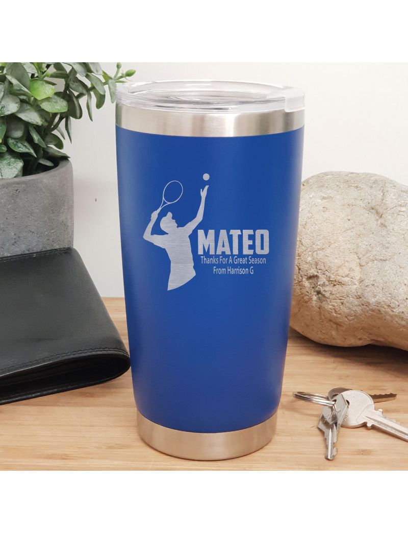 Tennis Coach Engraved Insulated Travel Mug 600ml Dark Blue