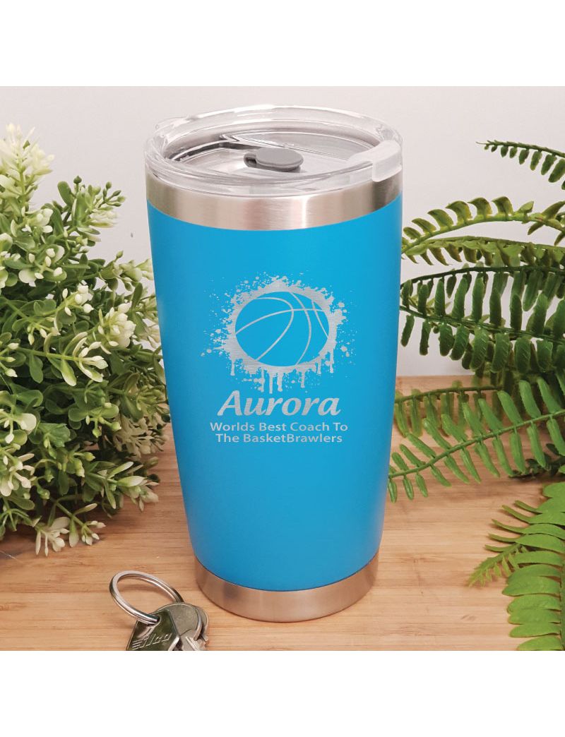 Basketball Coach Insulated Travel Mug 600ml Light Blue