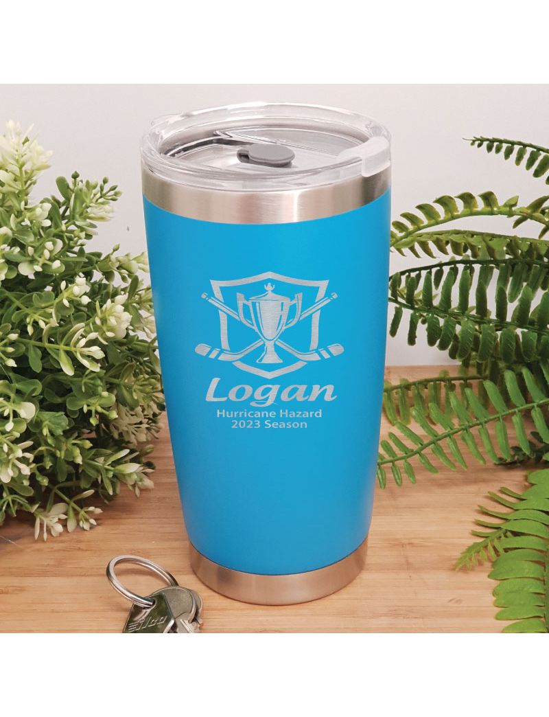 Hockey Coach Engraved Insulated Travel Mug 600ml Light Blue