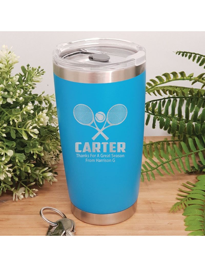 Tennis Coach Engraved Insulated Travel Mug 600ml Light Blue