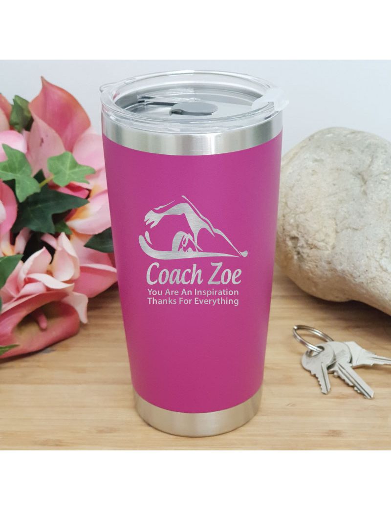 Swim Coach Engraved Insulated Travel Mug 600ml Pink