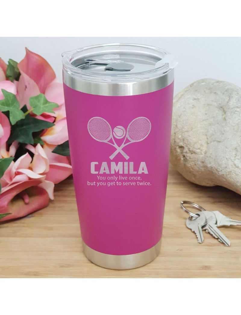Tennis Coach Engraved Insulated Travel Mug 600ml Pink