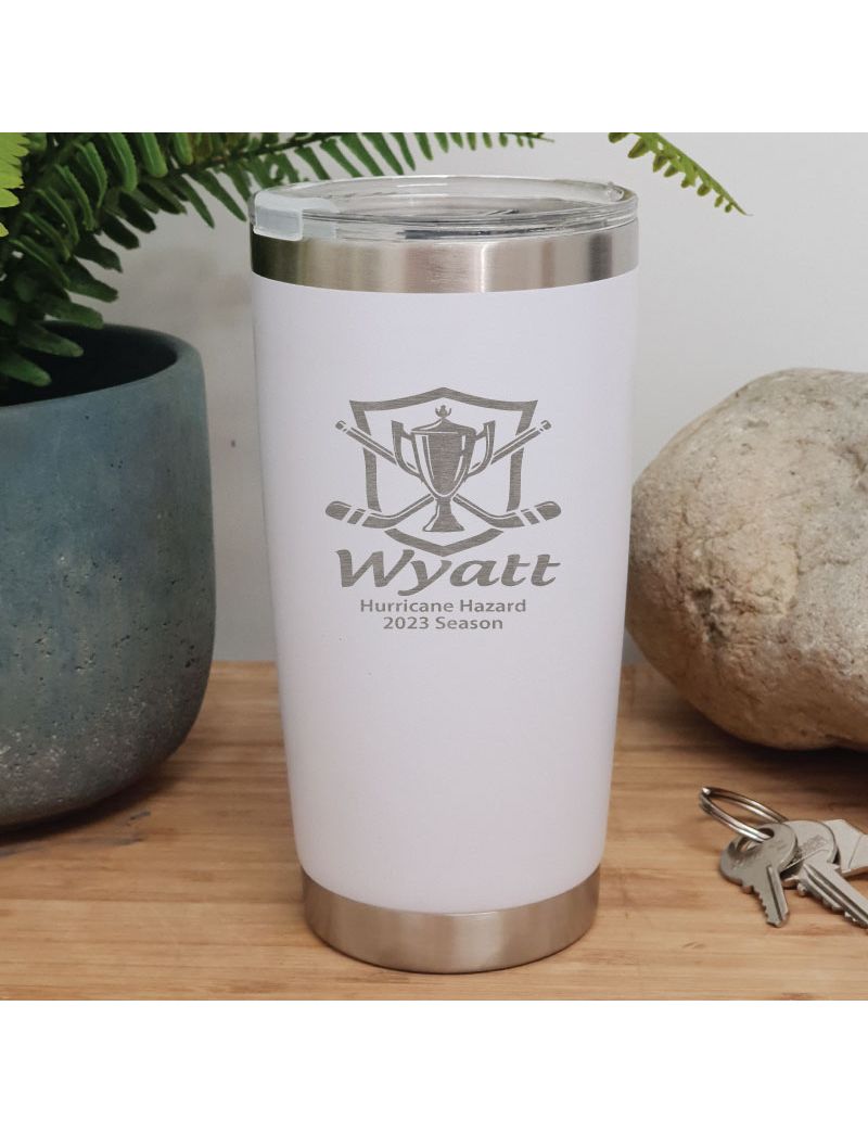 Hockey Coach Engraved Insulated Travel Mug 600ml White