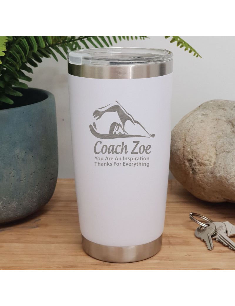 Swim Coach Engraved Insulated Travel Mug 600ml White