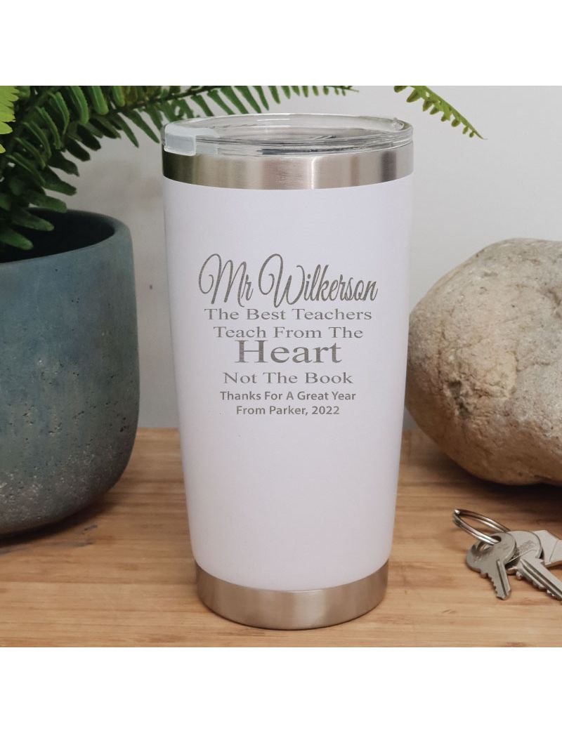 Teacher Insulated Travel Mug 600ml White - Heart