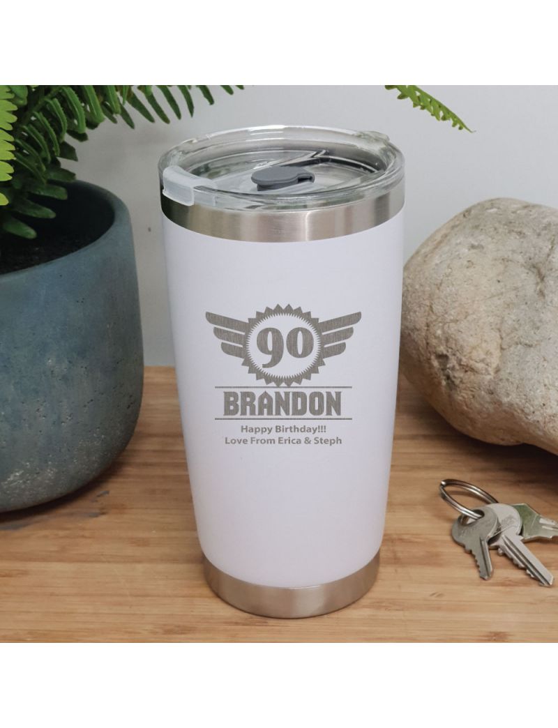 90th Insulated Travel Mug 600ml White (M)