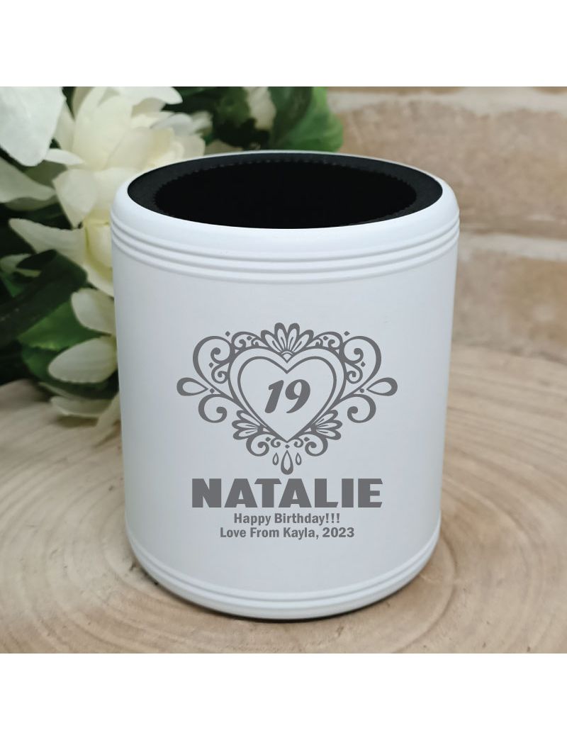 Birthday  Engraved White Can Cooler (F)