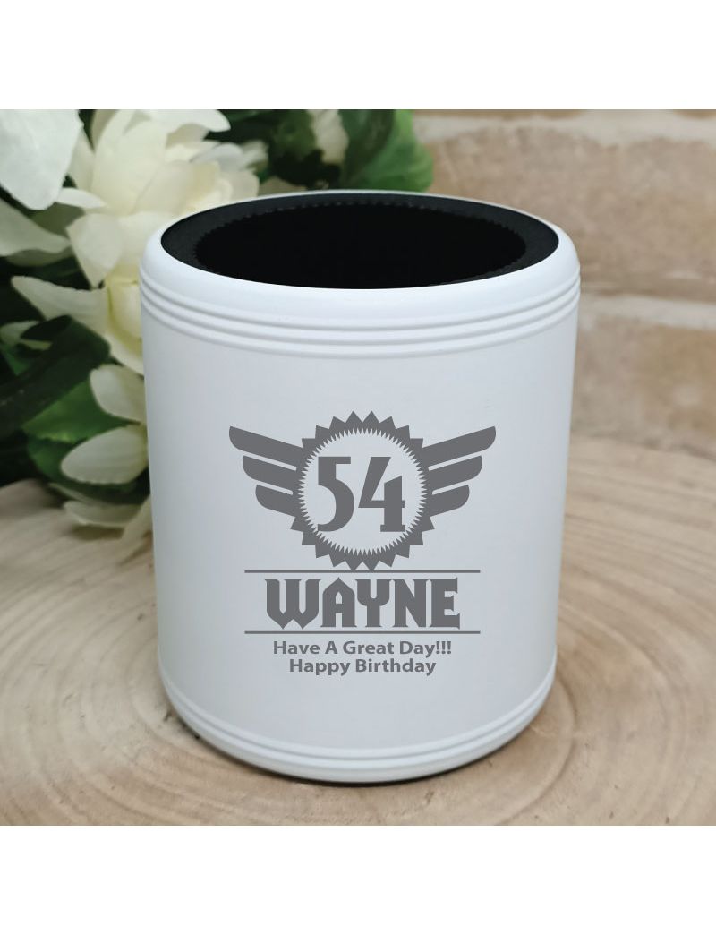 Birthday  Engraved White Can Cooler (M)
