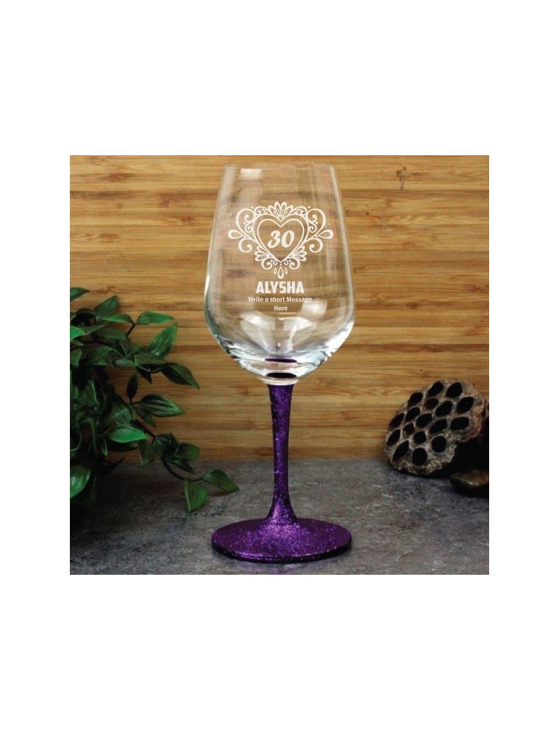 30th Birthday Engraved Personalised Wine Glass 450ml (F)