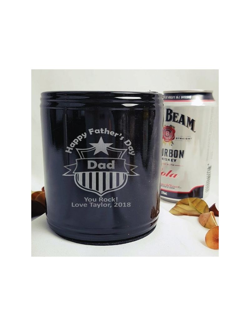 Fathers Day Engraved Black Stubby Can Cooler 