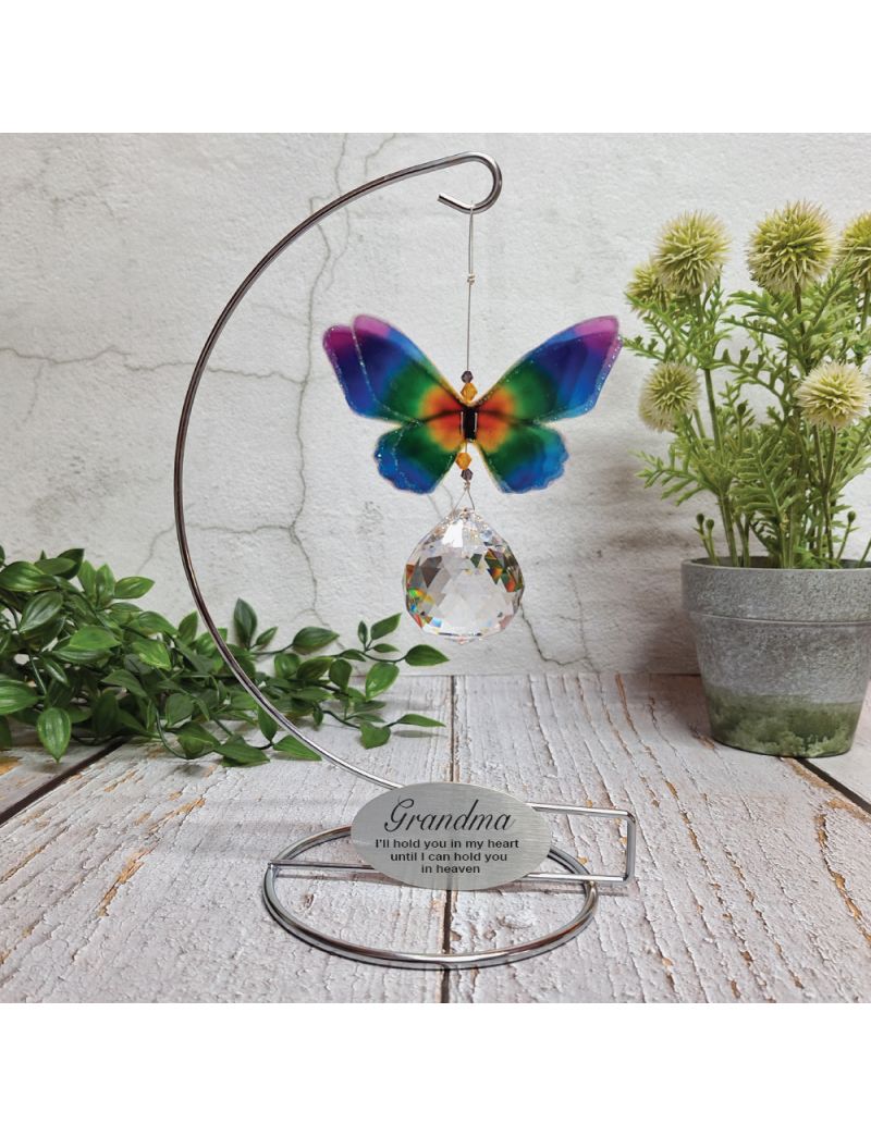 Rainbow Butterfly Suncatcher on Stand with Memorial Plaque
