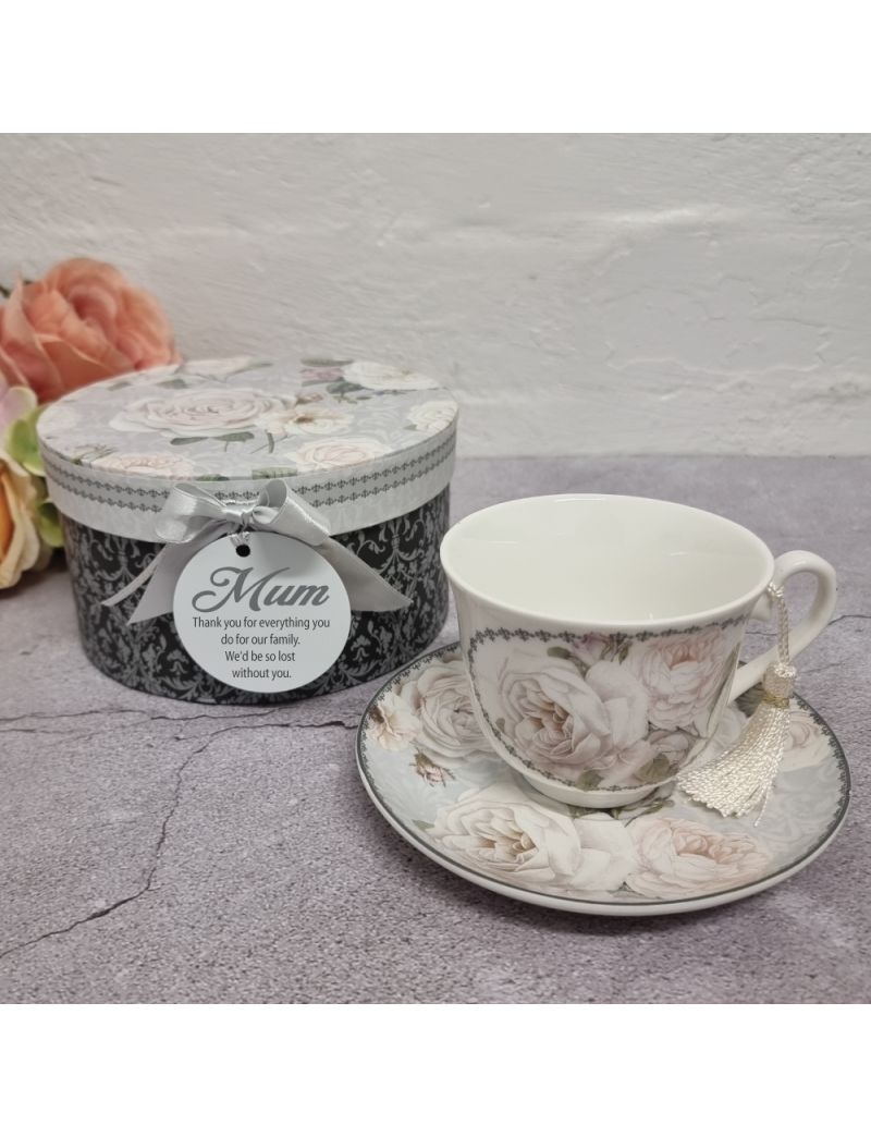 White Rose Cup & Saucer in Mum Gift Box