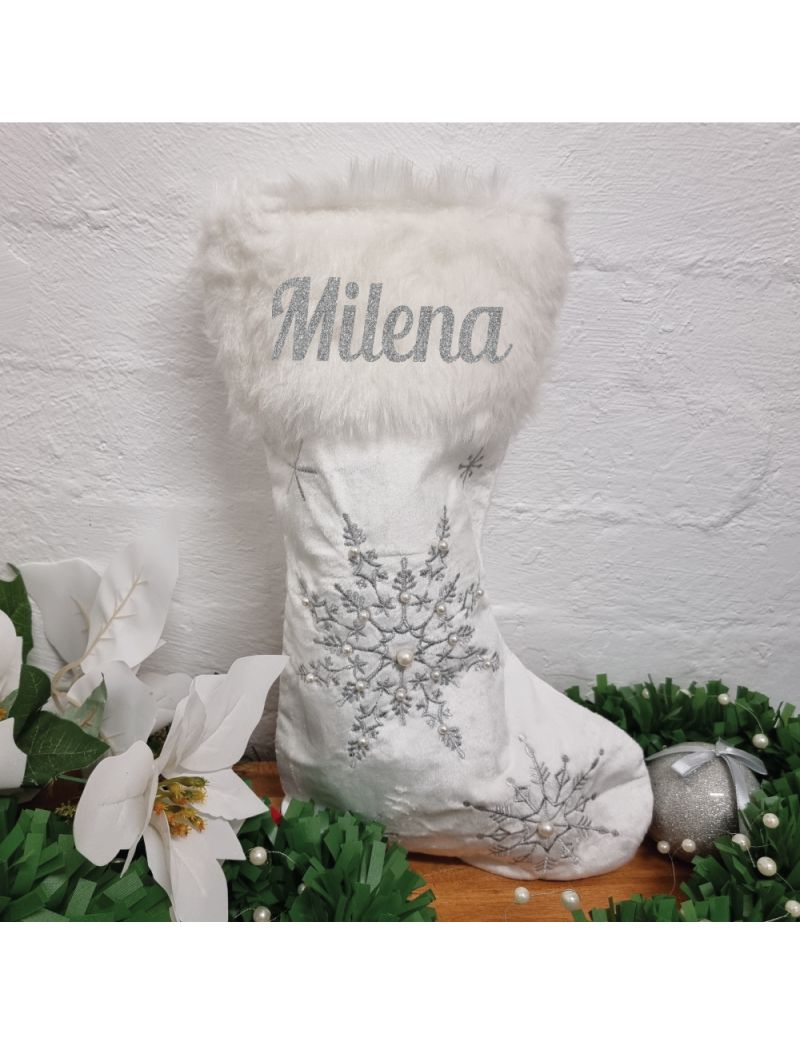 Christmas Stocking Silver Snowflake Plush