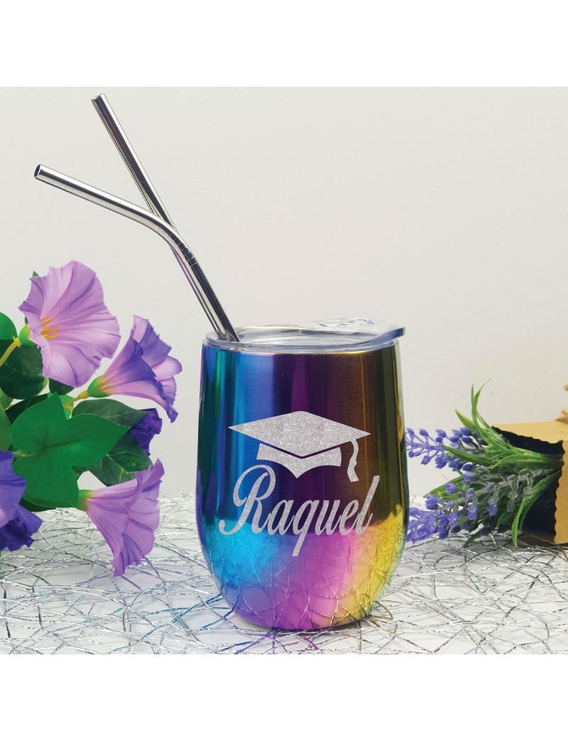 Graduation Rainbow Tumbler Stemless Wine Glass