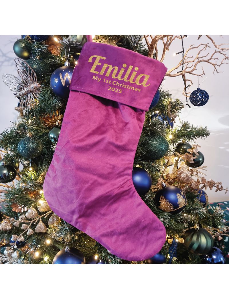 1st Christmas Stocking Magenta Velvet
