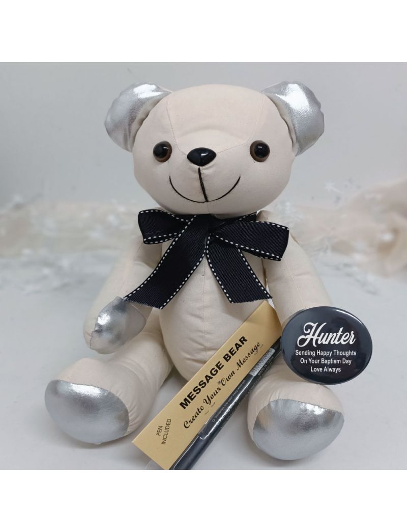 Personalised Baptism Signature Bear - Black Bow