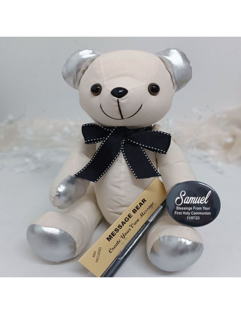 Holy Communion Signature Bear Black Bow