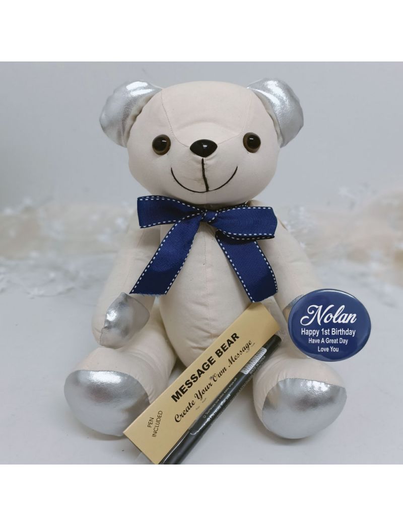 1st Birthday Signature Bear  Blue Bow