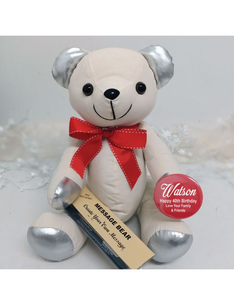 40th Birthday Signature Bear Red Bow