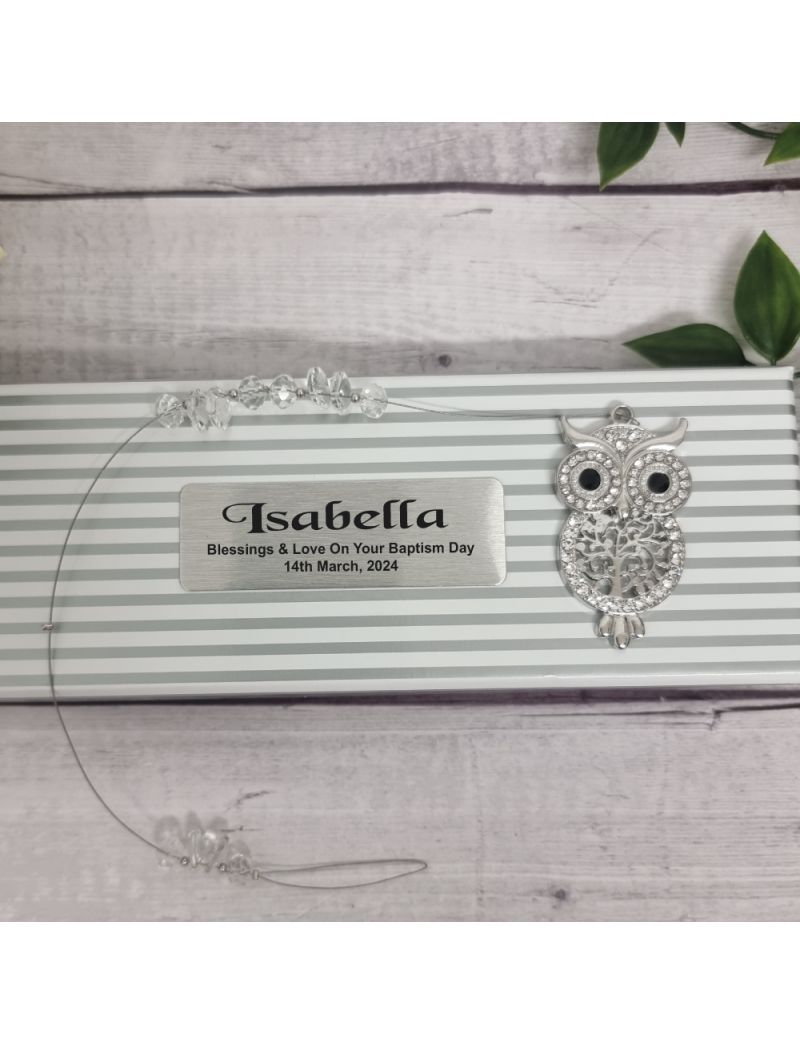 Baptism Diamante Owl Suncatcher