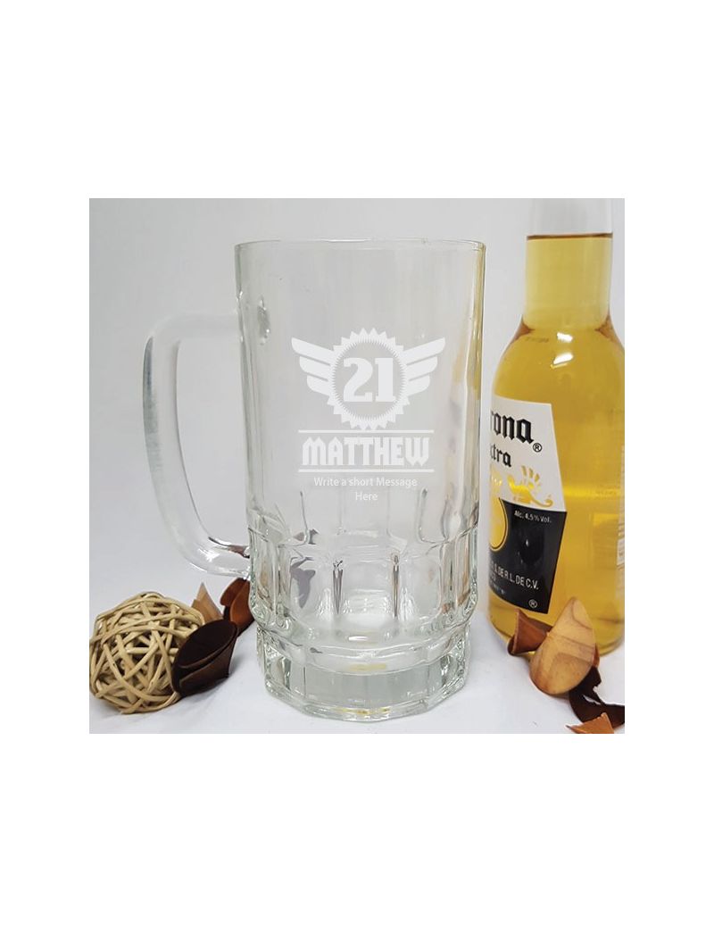  21st Birthday Engraved Personalised Glass Beer Stein (M)