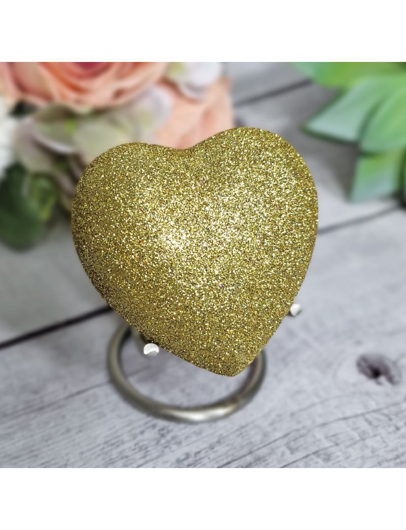 Gold Glitter Heart Urn For Cremation Ashes with Stand