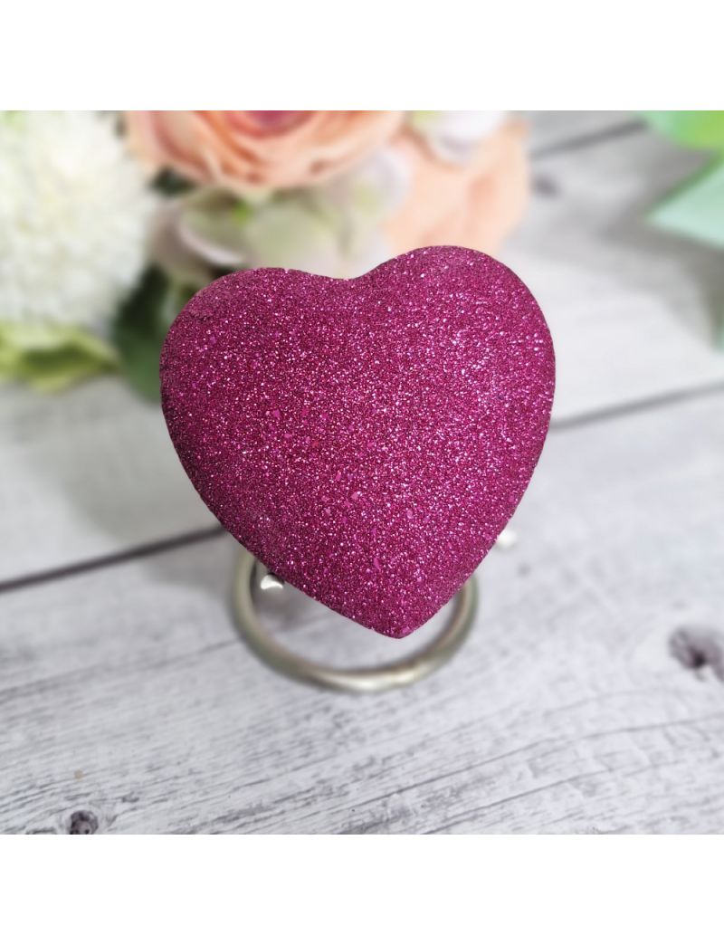 Pink Glitter Heart Urn For Ashes with Stand