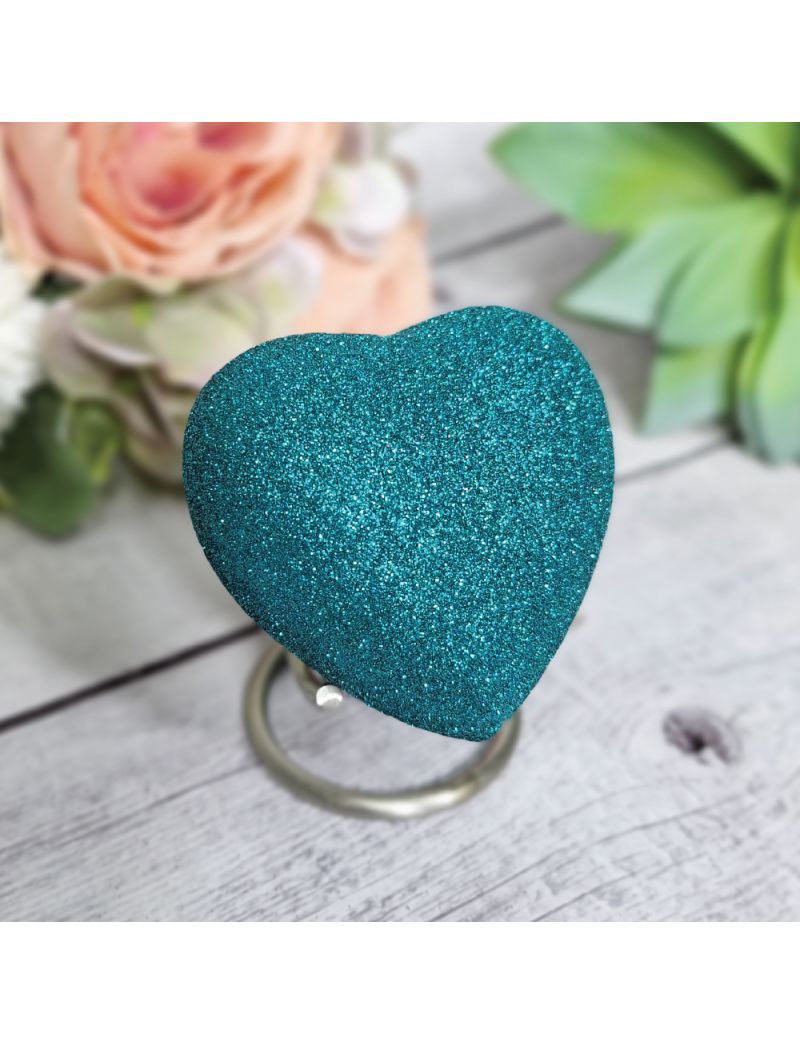 Jade Glitter Heart Urn For Ashes with Stand