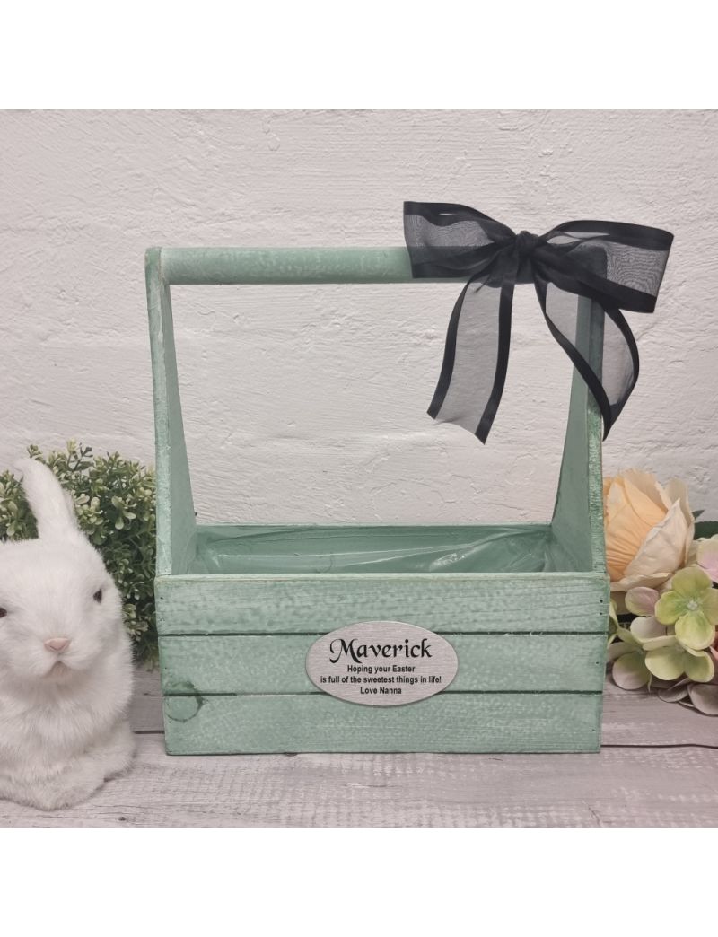 Rustic Wooden Easter Basket - Mint