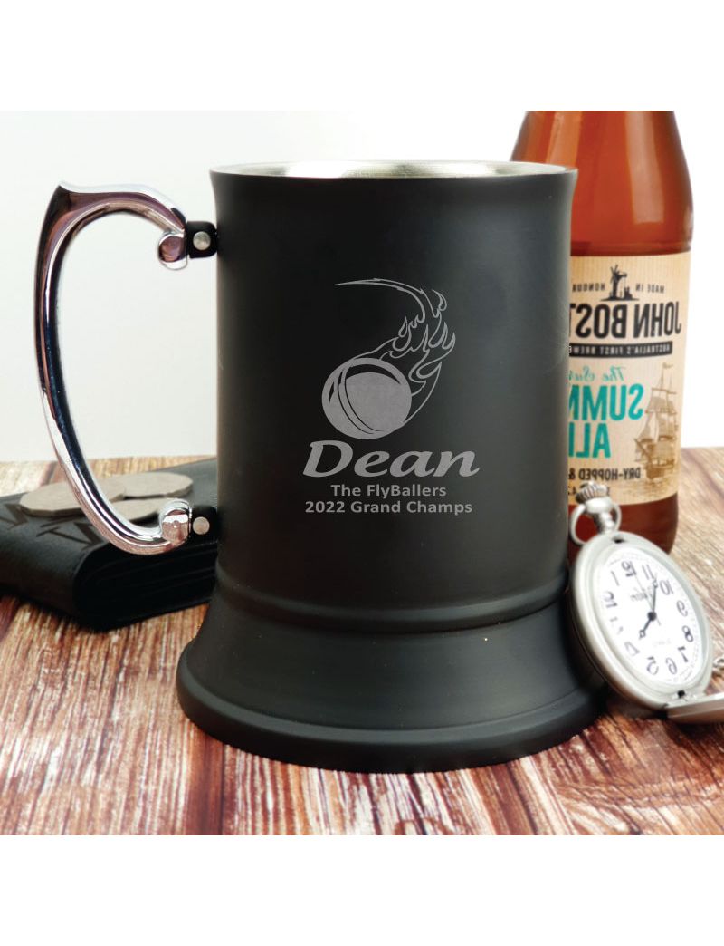 Cricket Coach Engraved Personalised Black Beer Stein Mug