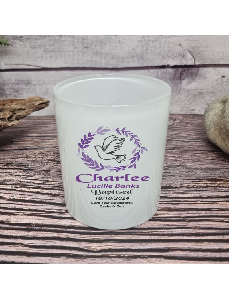 Personalised Baptism Candle Holder Dove