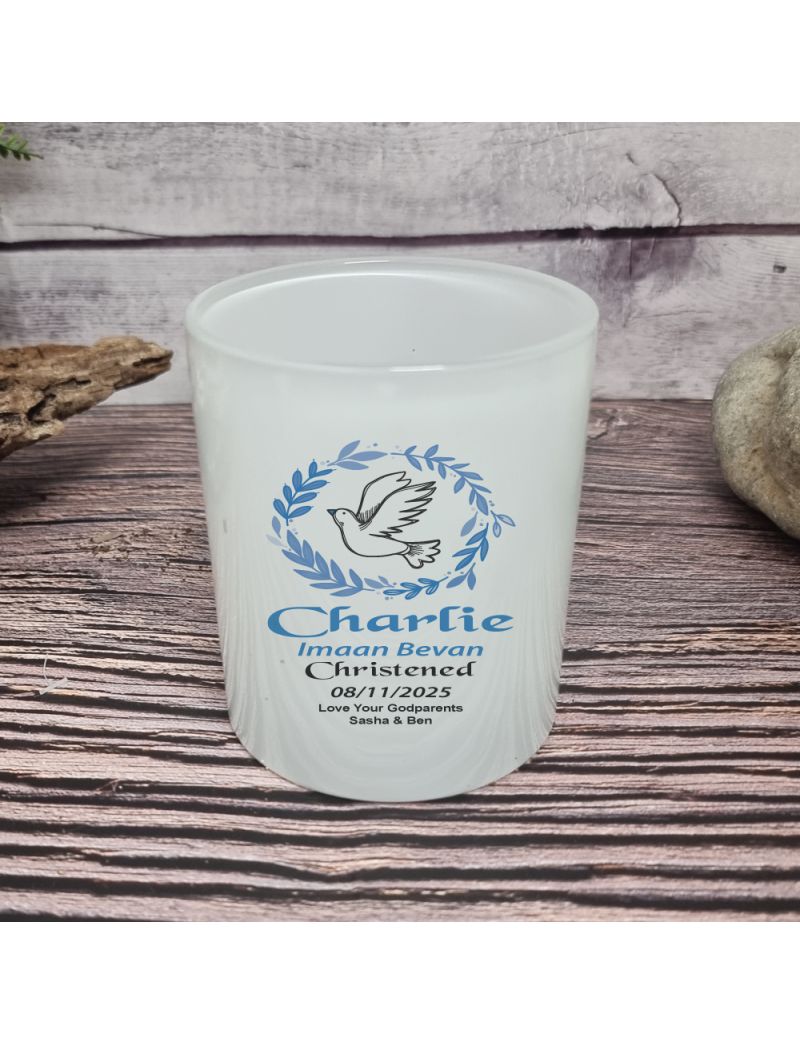 Personalised Christening Candle Holder Dove