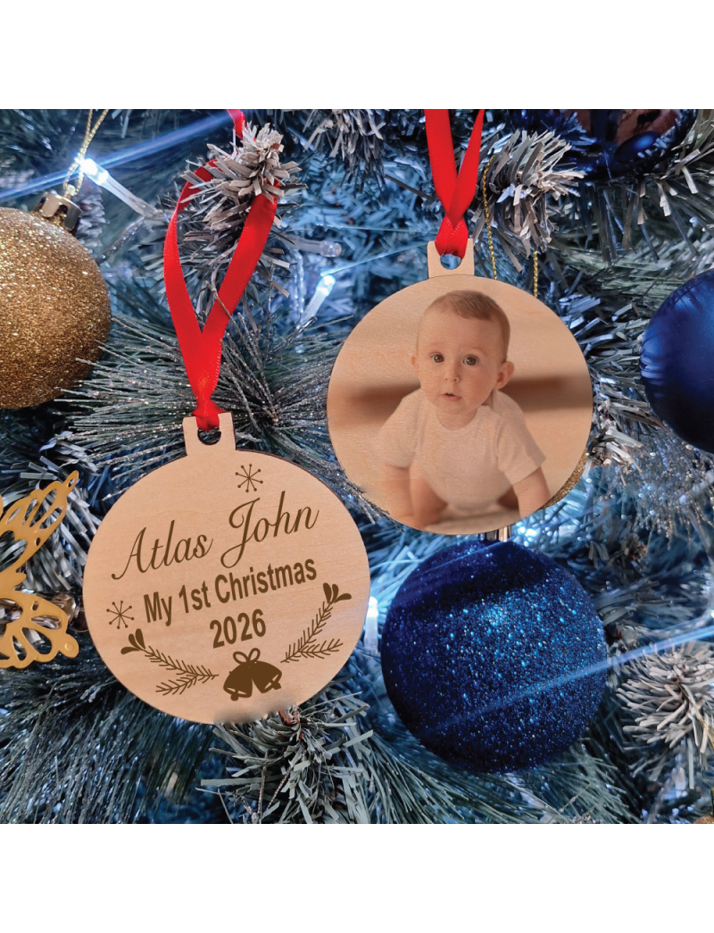 1st Christmas 2024 Photo Wooden Ornament