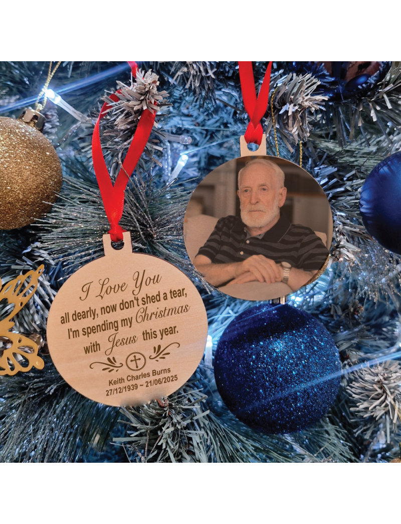 Memorial Christmas Photo Wooden Ornament - With Jesus