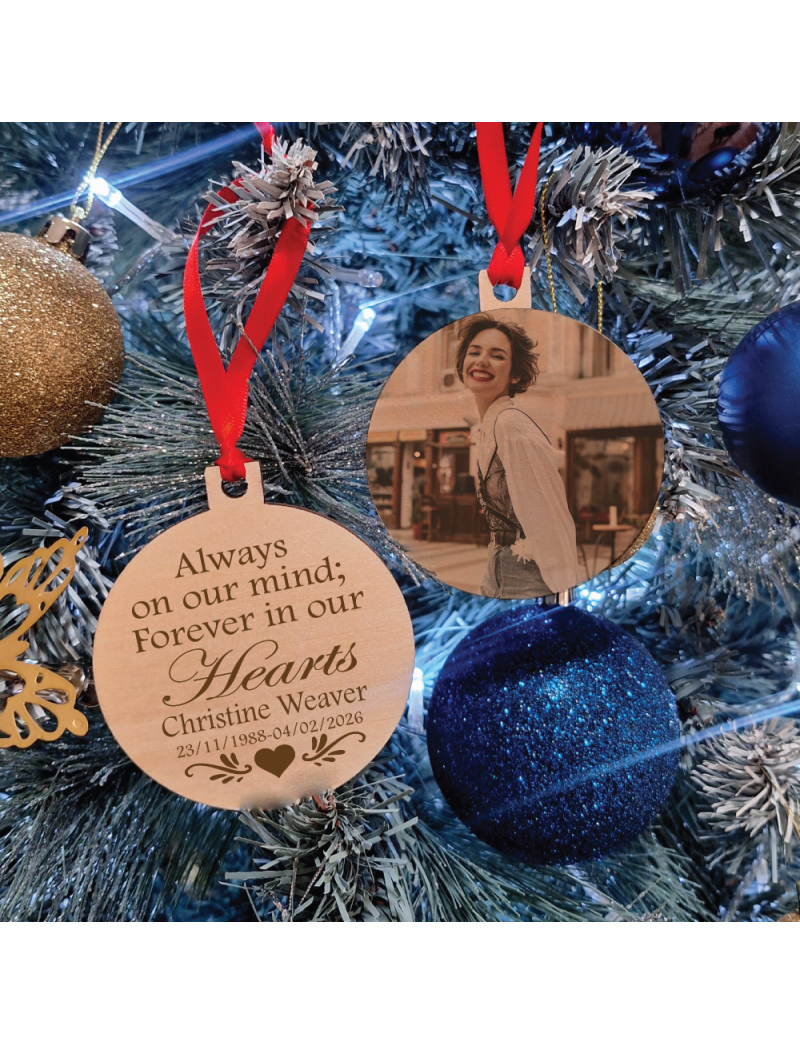 Memorial Christmas Photo Wooden Ornament - Our Hearts