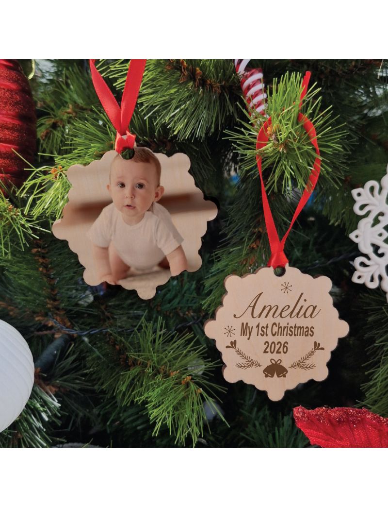 1st Christmas 2024 Photo Wooden Ornament
