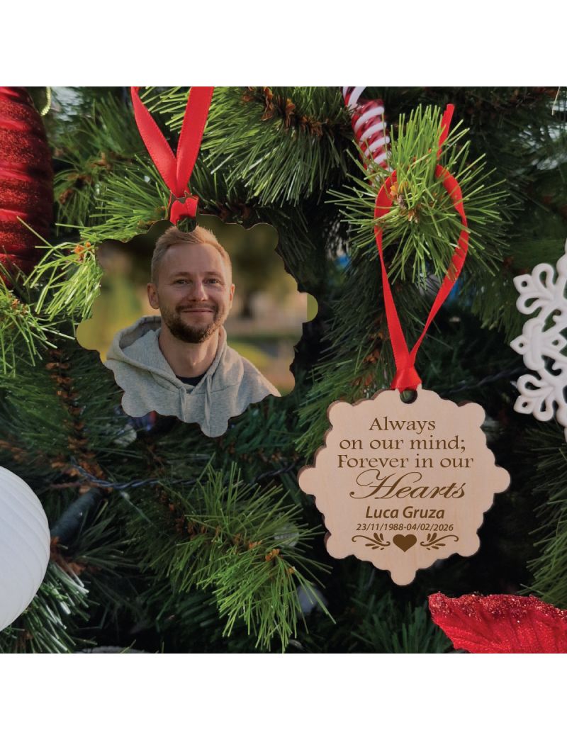 Memorial Christmas Photo Wooden Ornament - Our Hearts