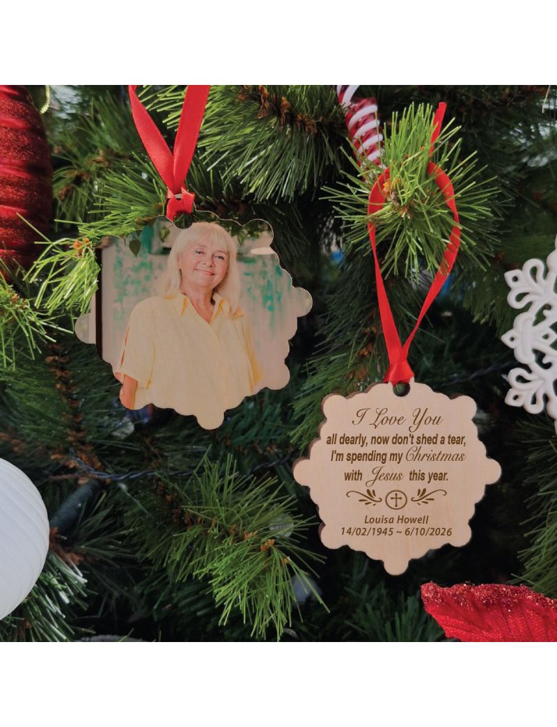 Memorial Christmas Photo Wooden Ornament - With Jesus