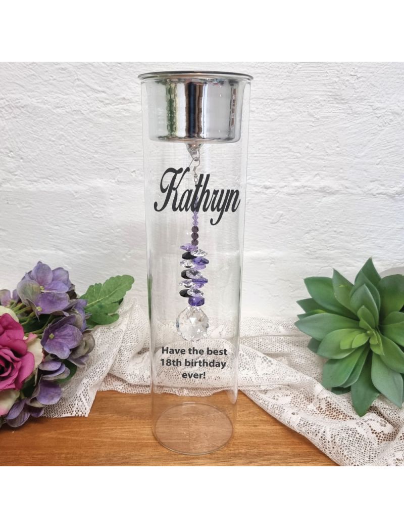 18th Birthday Candle Holder with Purple Suncatcher