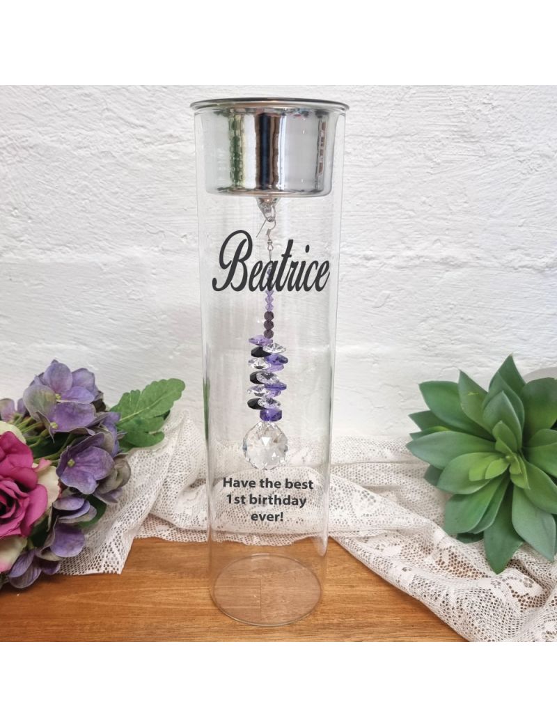 1st Birthday Candle Holder with Purple Suncatcher