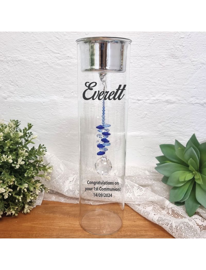 Holy Communion Candle Holder with Sapphire Suncatcher