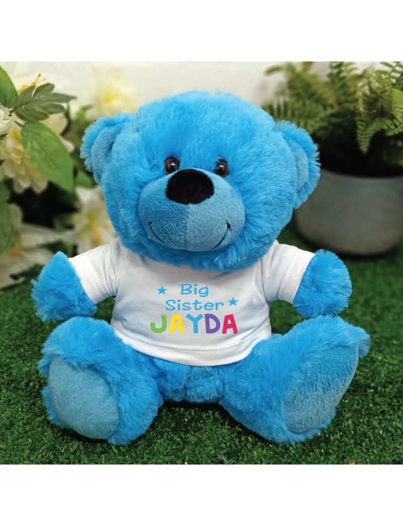 Big Sister Personalised Teddy Bear Bright Blue
