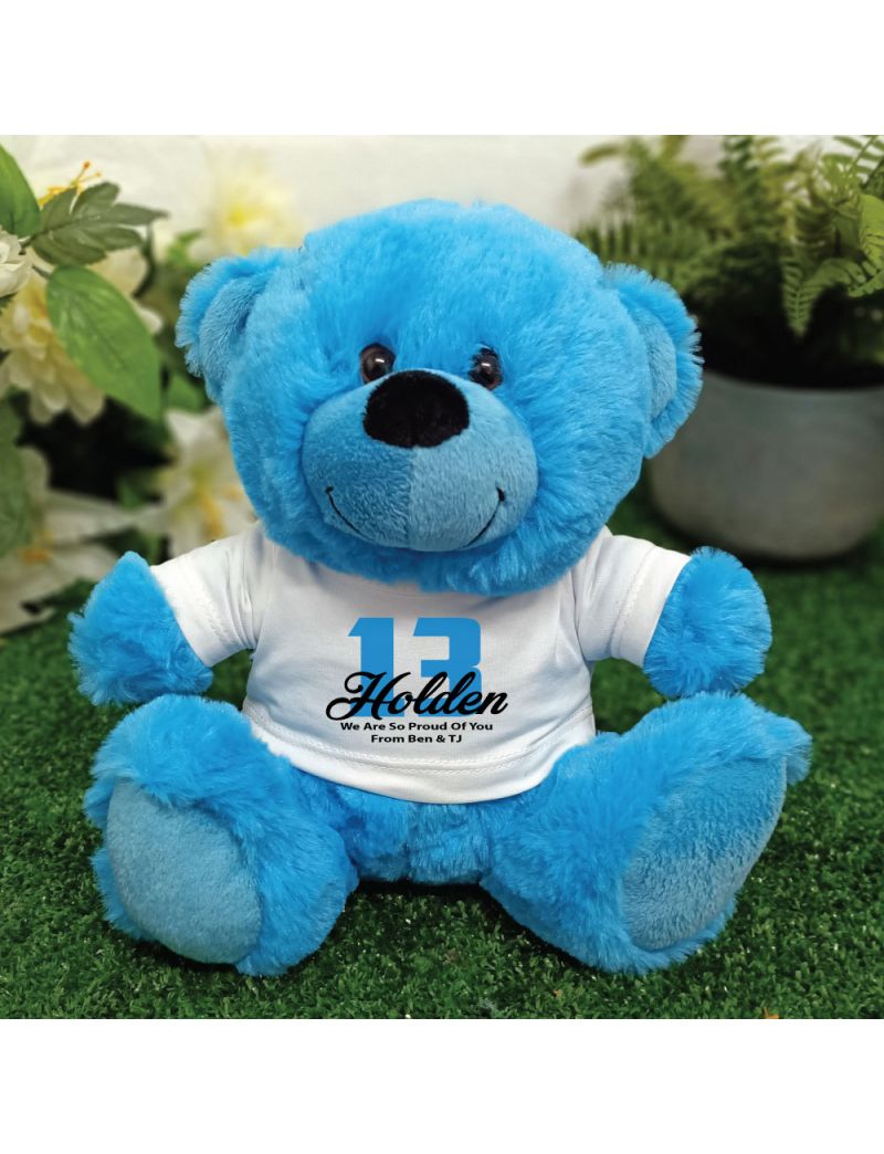 Personalised 13th Birthday Teddy Bear Plush Blue