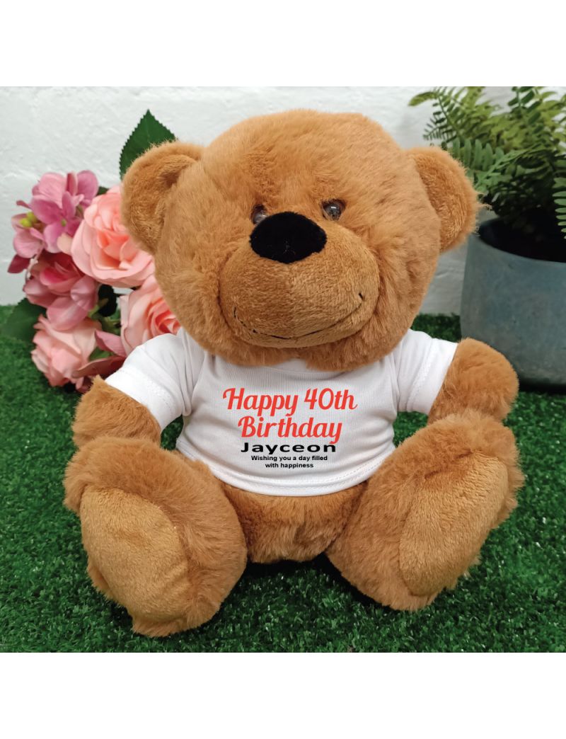 Personalised 40th Birthday Bear Brown Plush