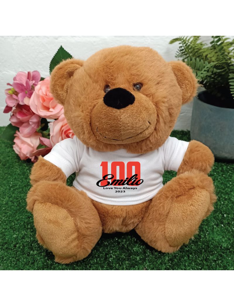 100th Teddy Bear Brown Personalised Plush