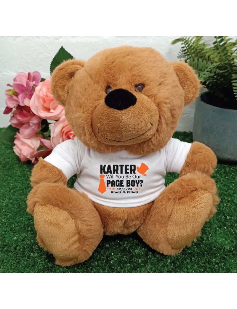Personalised Page Boy Teddy Bear Brown Plush Top Hat