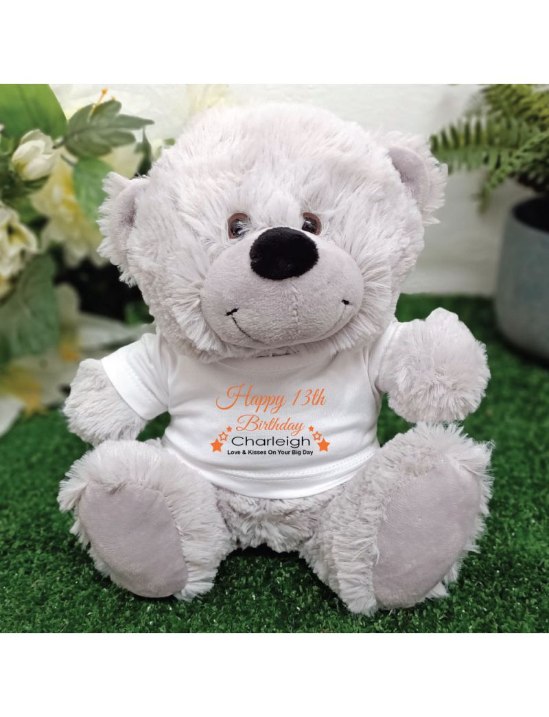 Personalised 13th Birthday Bear Grey Plush