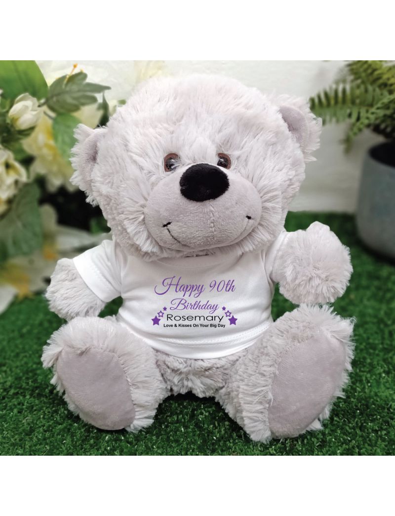 Personalised 90th Birthday Bear Grey Plush